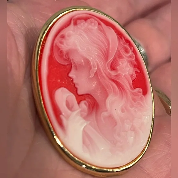 Vintage Cameo left facing Red and White Brooch - Picture 3 of 7